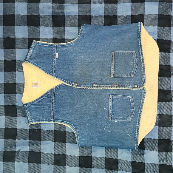 Vintage. Made in USA. 1989. Carhartt denim vest w/sherpa-lining. Size XLT - Picture 1 of 14